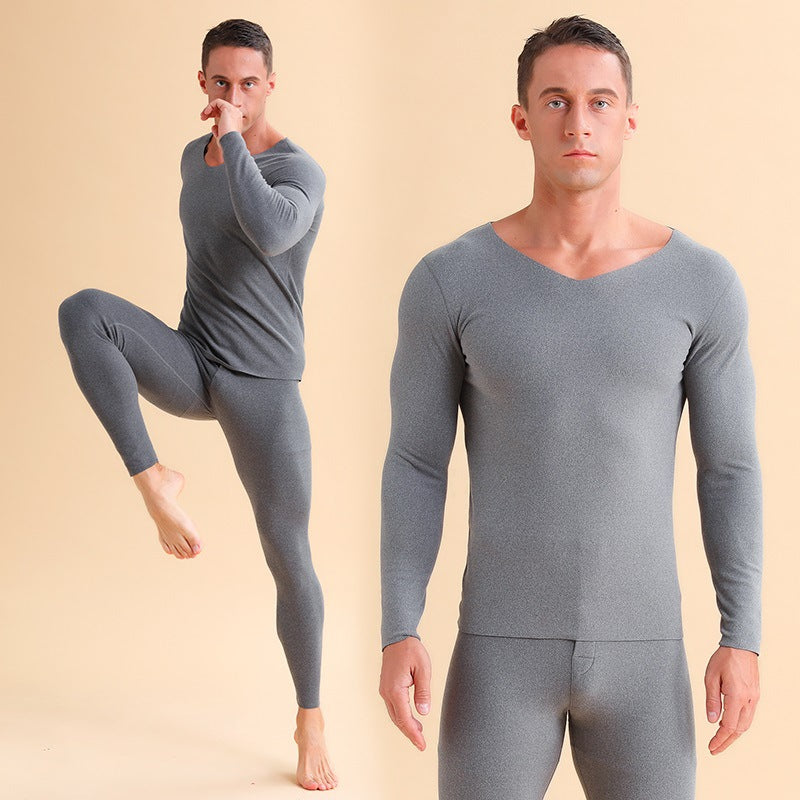 Men's V-neck Fleece Thermal Underwear Set