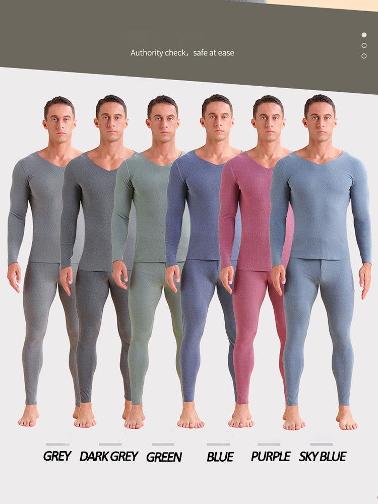 Men's V-neck Fleece Thermal Underwear Set