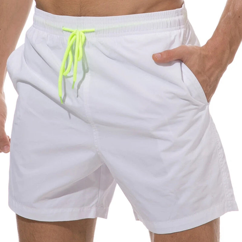 Men Shinny Plain Waterproof Swim Trunks