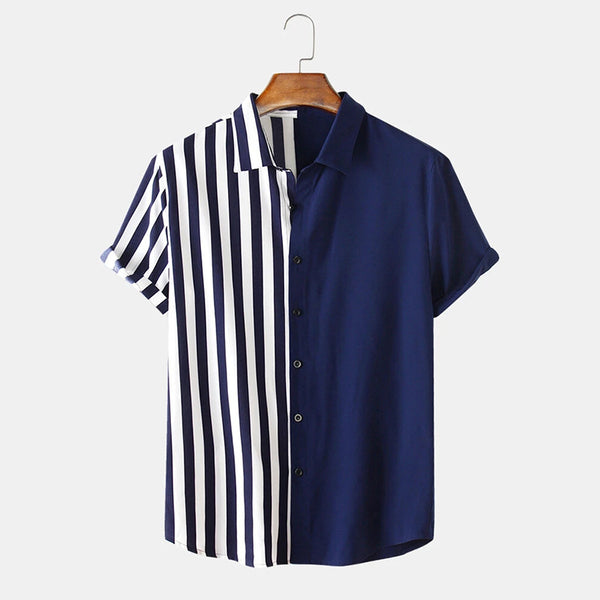 Mens Cool Patchwork Stripe Contrast Color Shirts