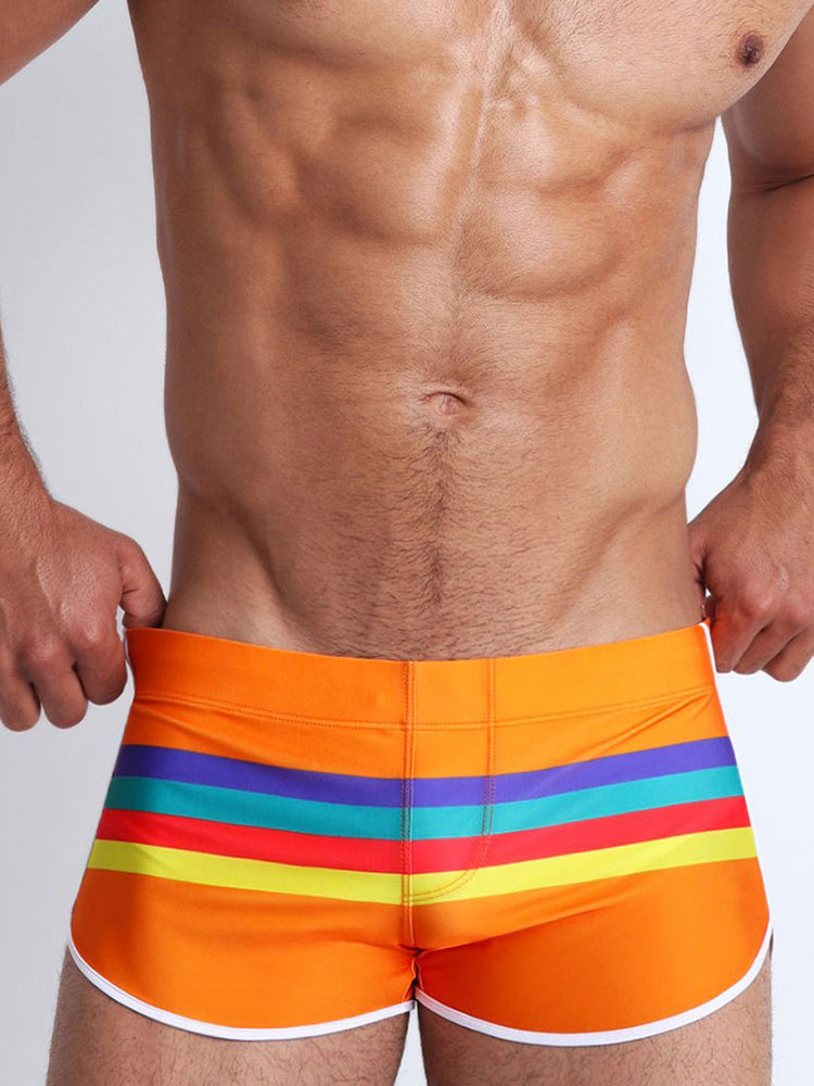 Men's Rainbow Striped Swimming Trunks