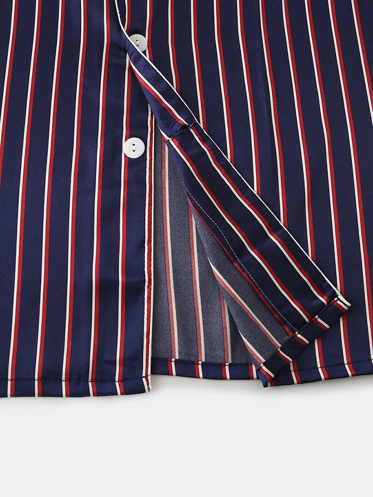 Men's Striped Satin Cool Pajamas Set