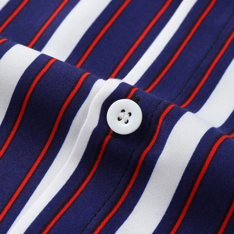 Mens Colored Stripe Printed Short Sleeve Shirts
