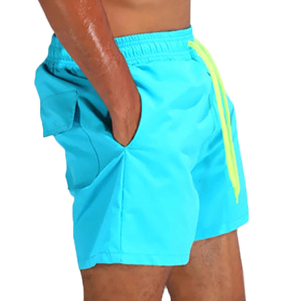 Men Shinny Plain Waterproof Swim Trunks