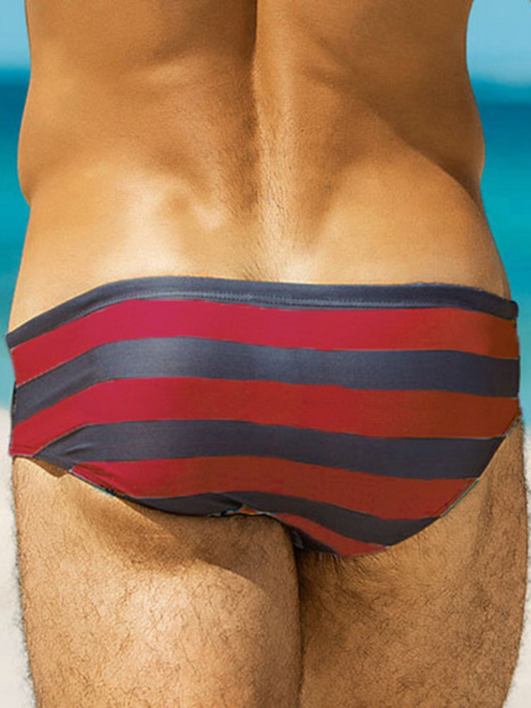 Mens Surfing Striped Swimming Briefs