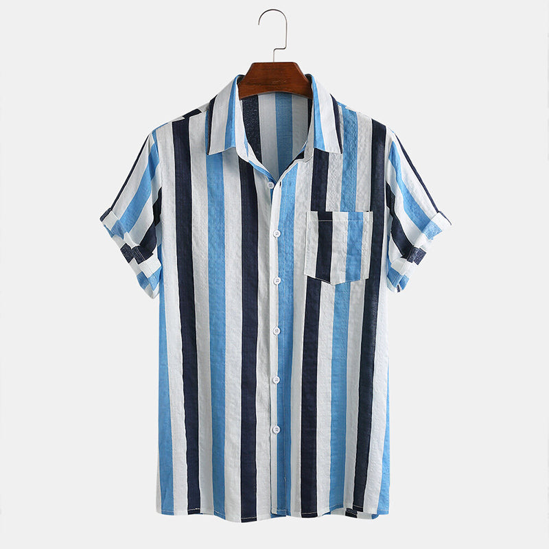 Mens Thin & Breathable Cotton Colorful Stripe Holiday Shirt