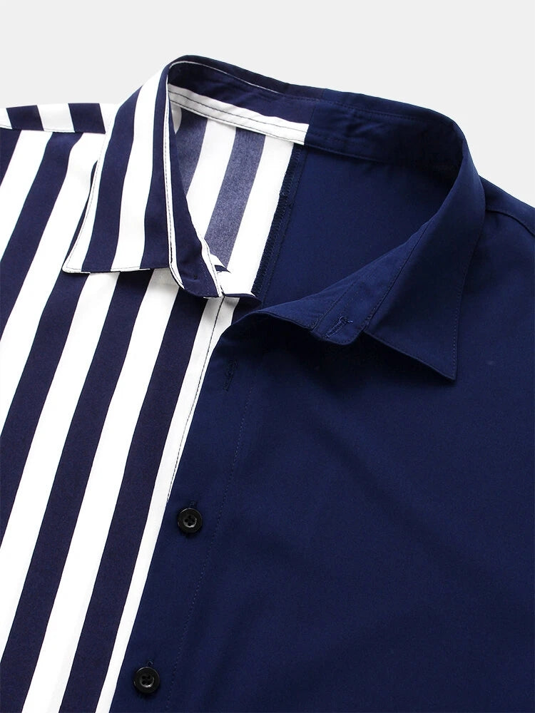 Men Stripe Contrast Color Patchwork Print Shirt