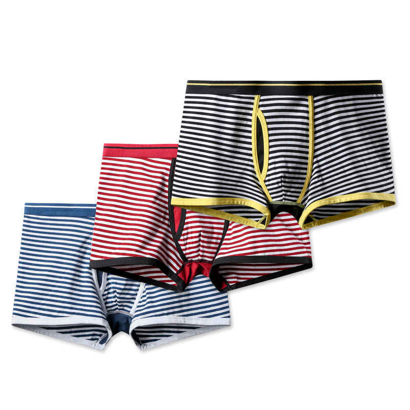 Men's Striped Cotton Sports Boxer Briefs