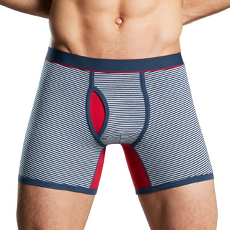 Men's Fly Front with Pouch Striped Cotton Boxer Briefs