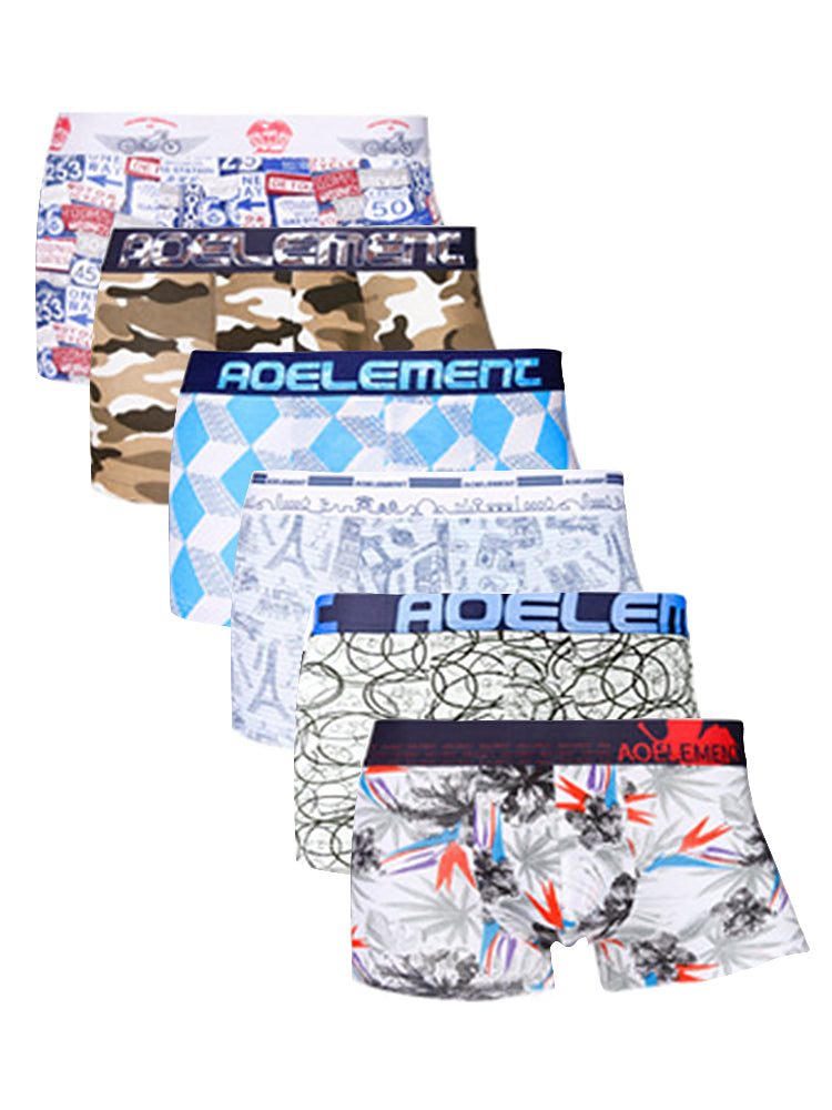 6 Pack Men's U Convex Modal Print Breathable Trunks