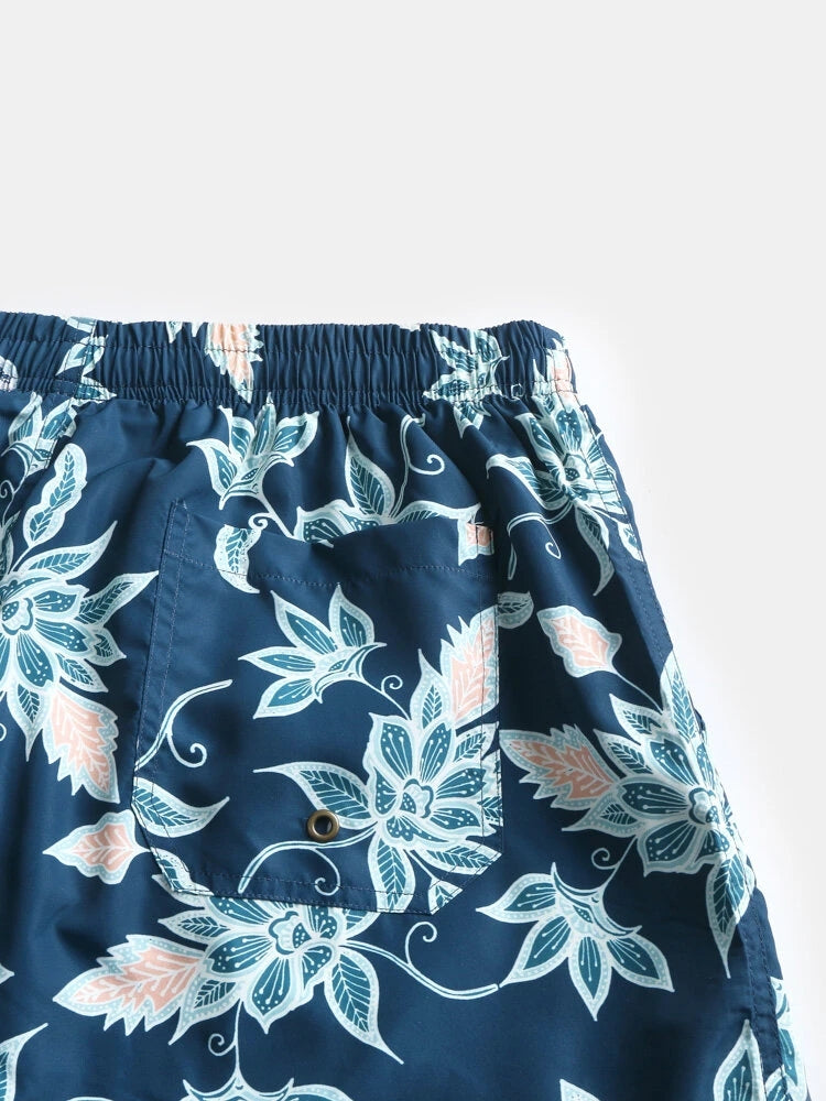 Mens Quick Drying Floral Printed Beach Board Shorts