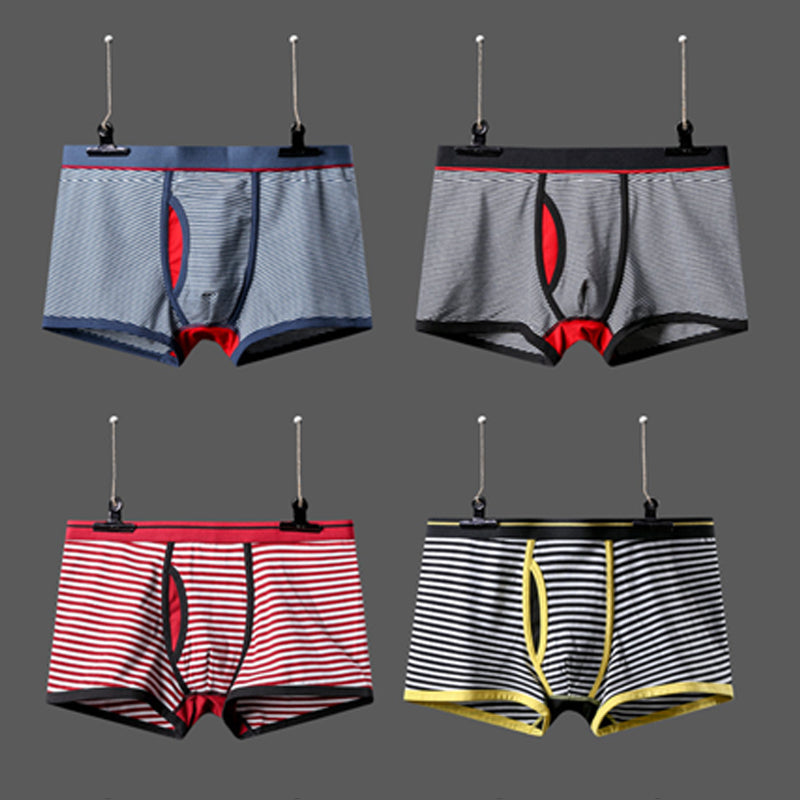 Men's Striped Cotton Sports Boxer Briefs