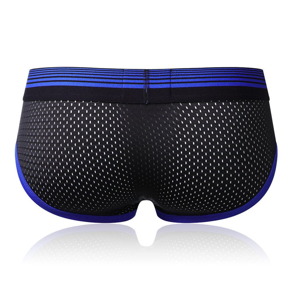 Men Breathable Nylon Patchwork Striped Briefs