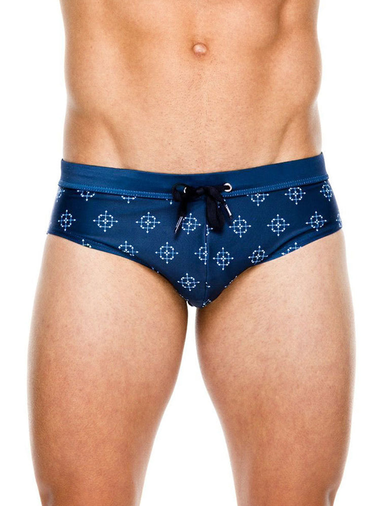 Men Geometry Drawstring Bikini Swim Briefs