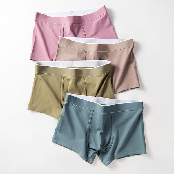 4Pcs Men's Cotton Solid Mid-waist Boxer Briefs