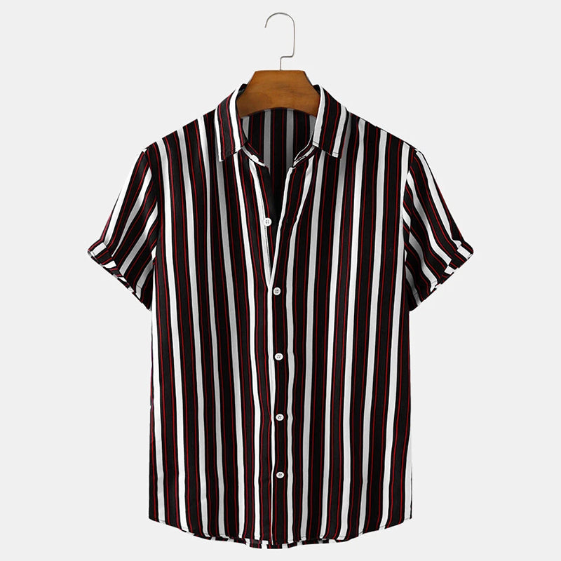 Mens Colored Stripe Printed Short Sleeve Shirts