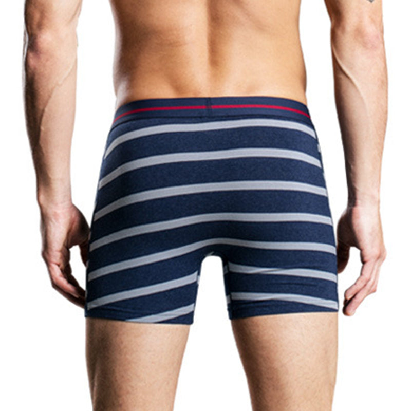 Men's Cotton Striped Boxer Brifs Fly Front with Pouch