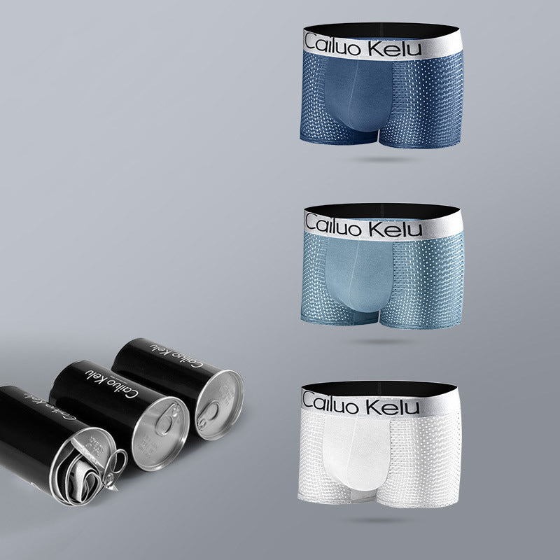 3 Pcs Men's Mesh Breathable Ice Silk Boxer Briefs