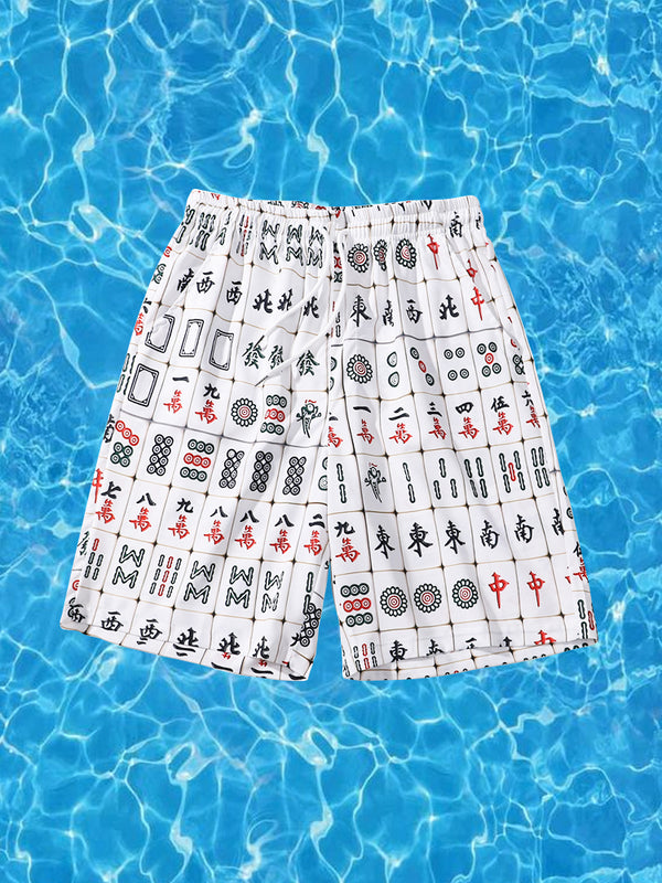 Men's Holiday Printing Elastic Waist Loose Beach Shorts
