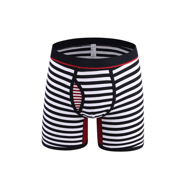 Men's Striped Plus Size Boxer Brief Fly Front with Pouch