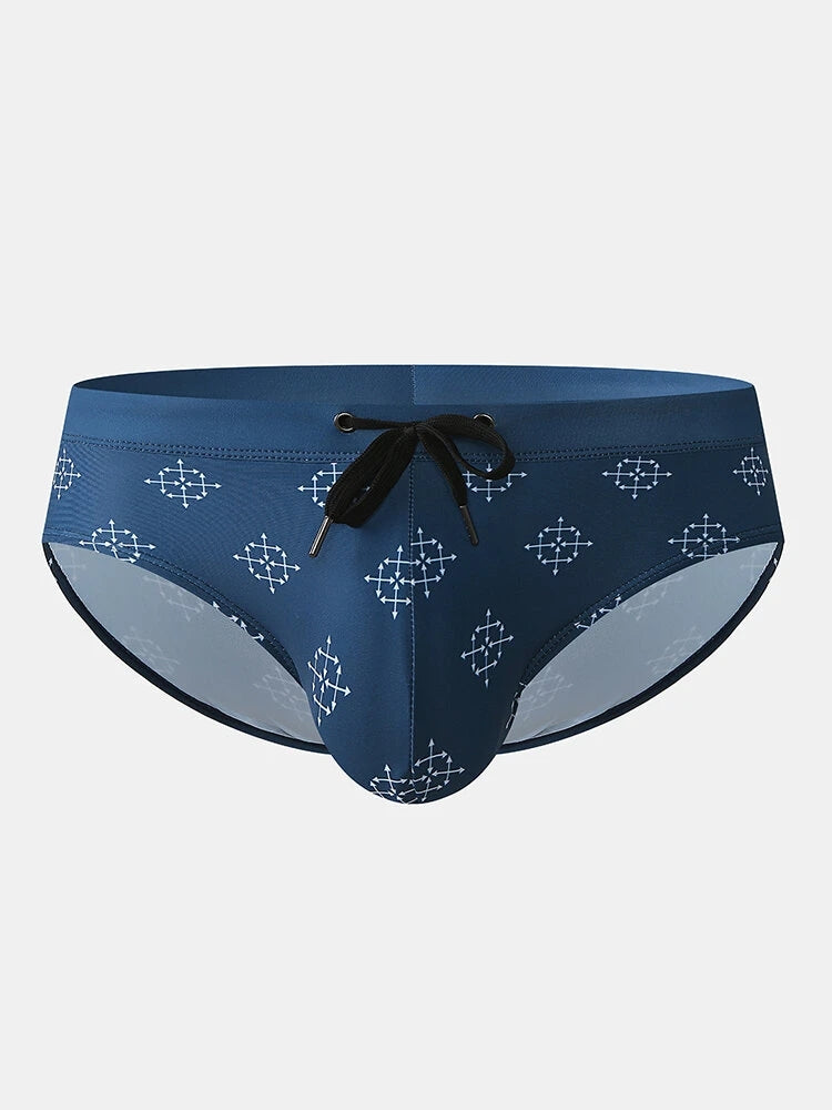 Men Geometry Drawstring Bikini Swim Briefs