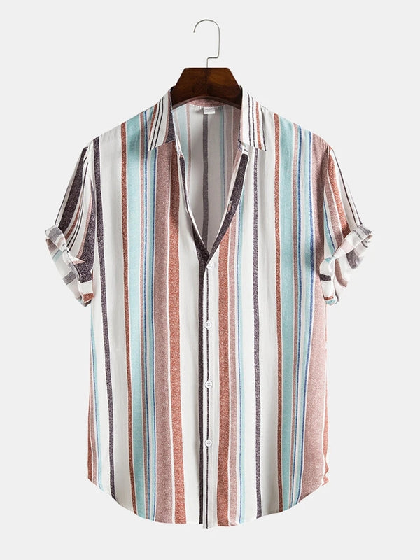 Mens Stripe Print Short Sleeve Classic Button Shirts