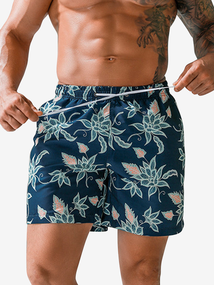 Mens Quick Drying Floral Printed Beach Board Shorts