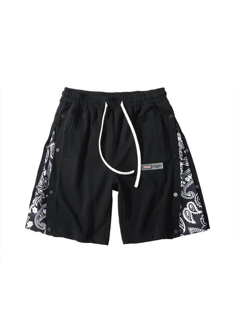 Mens Pattern Patchwork Elastic Active Athletic Shorts