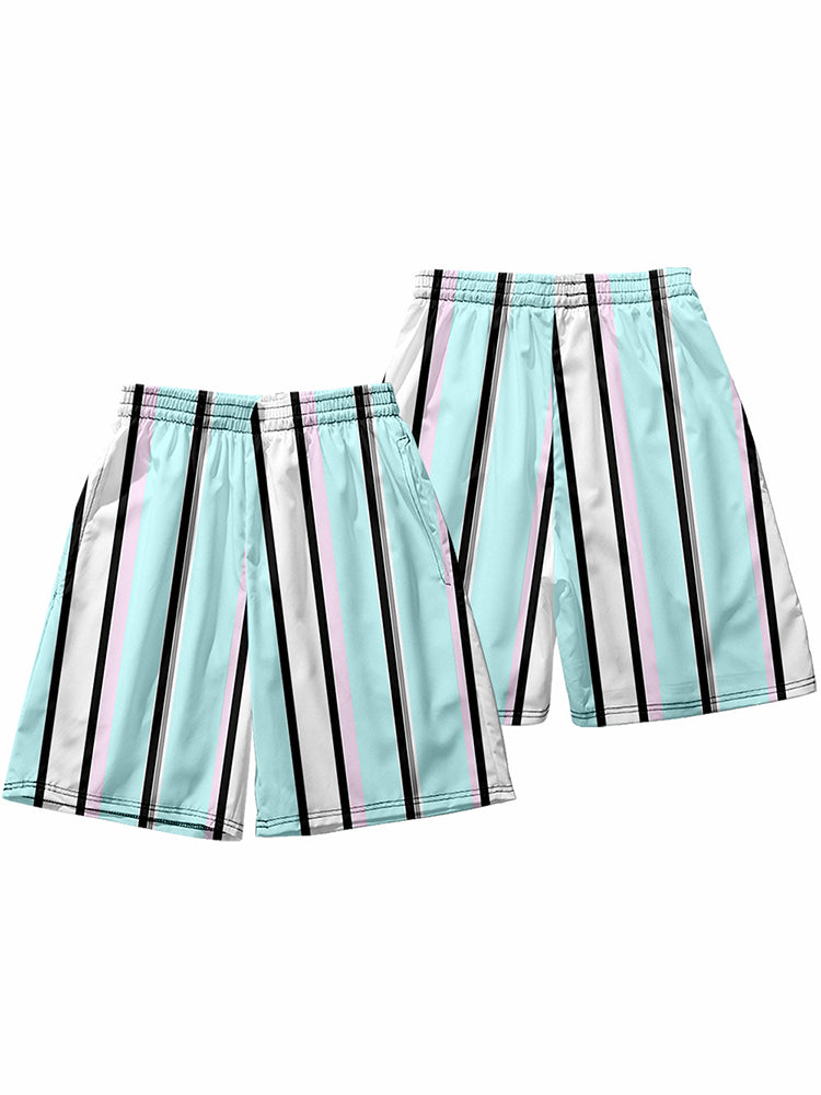Mens Novelty & Basic Stripes Quick Dry Beach Shorts