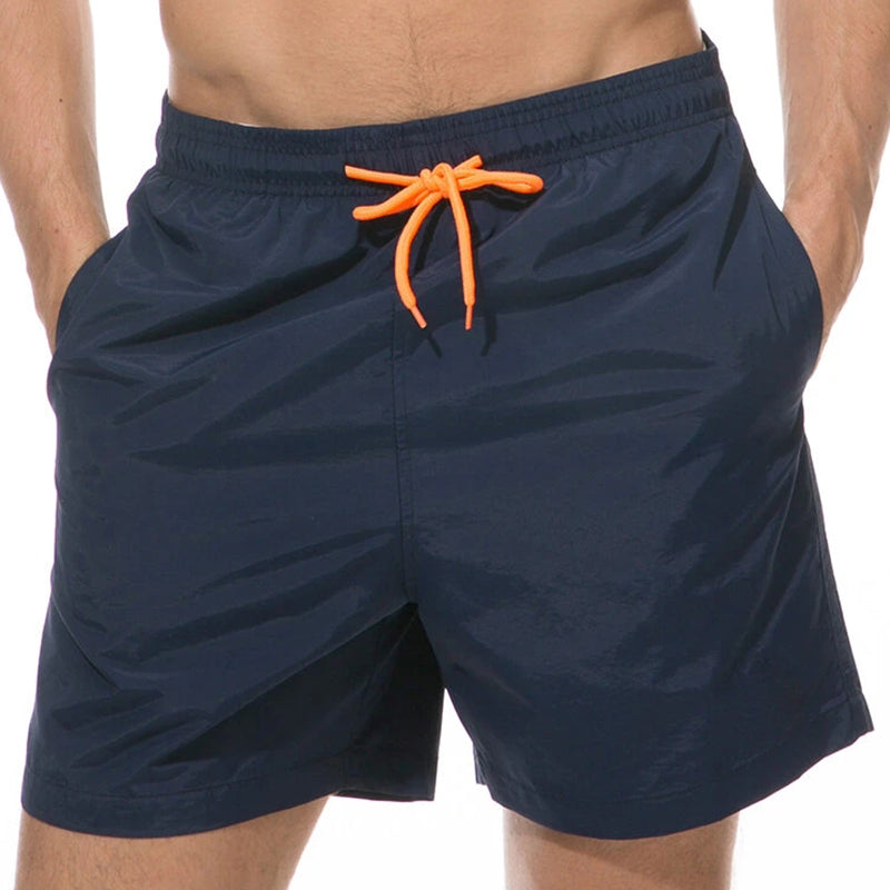 Men Shinny Plain Waterproof Swim Trunks