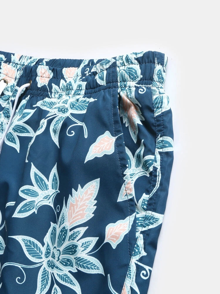 Mens Quick Drying Floral Printed Beach Board Shorts