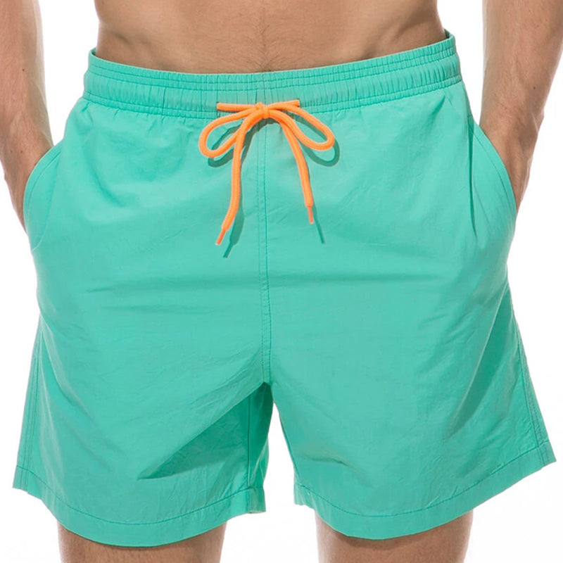 Men Shinny Plain Waterproof Swim Trunks