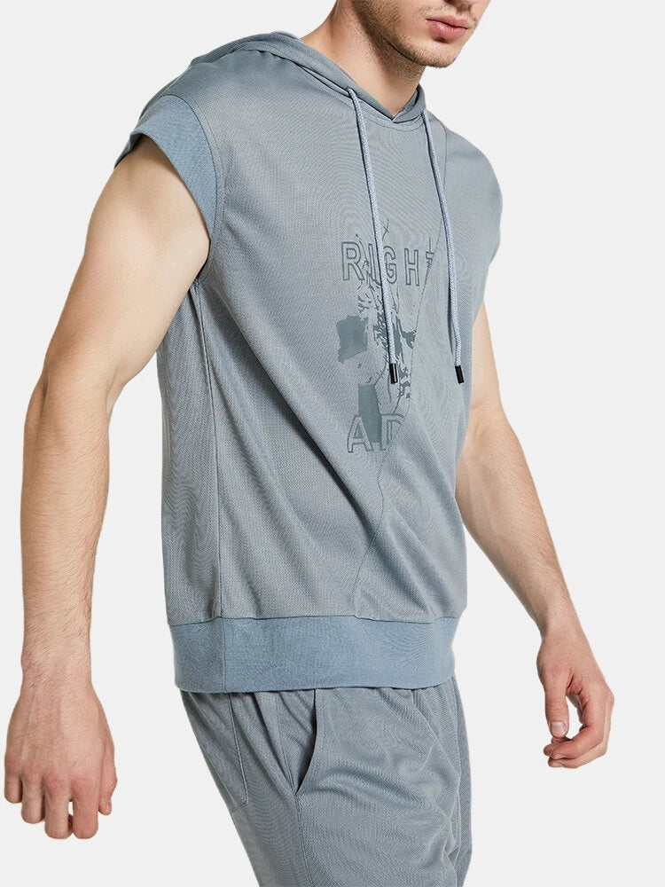 Men's Sleeveless Hooded Athletic Shorts Pajamas Set