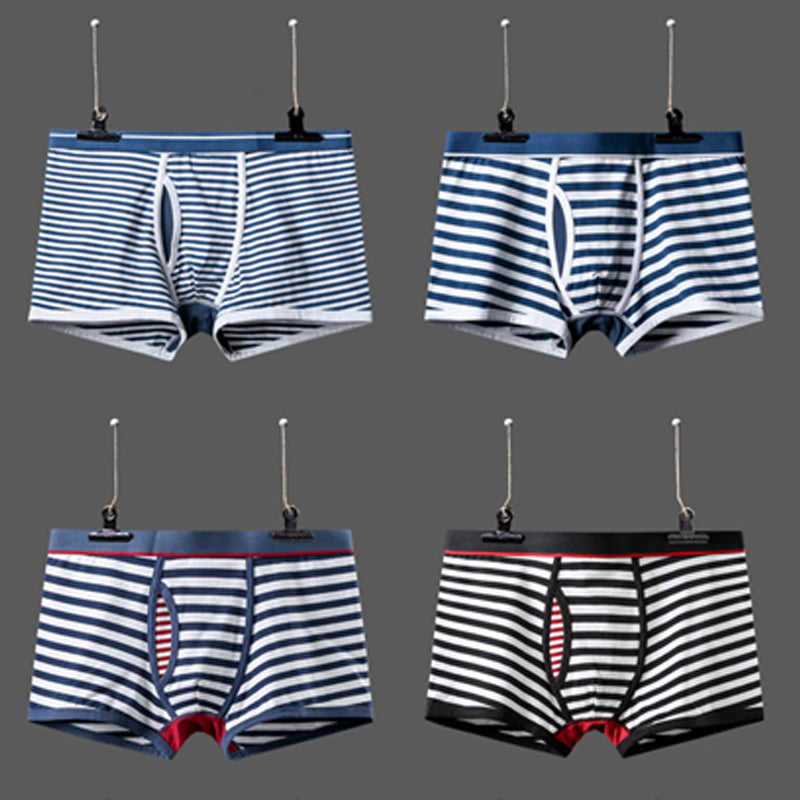 Men's Striped Cotton Sports Boxer Briefs