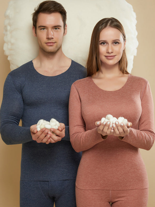 Seamless Warm Thermal Couple Silk Pajamas Set