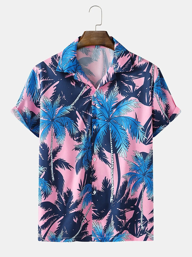 Mens Coconut Tree Print Hawaii Holiday Shirts