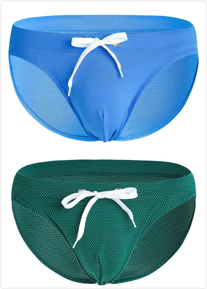 Mens U Convex Pouch Drawstring Solid Swimming Briefs